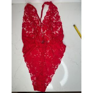 Victoria's Secret Red Lace Bodysuit-S